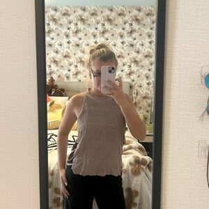 POL Women's Taupe Lace Tank Top